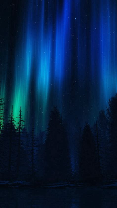 Aurora Night Sky Dark Blue Nature Art Iphone Wallpapers Free Download