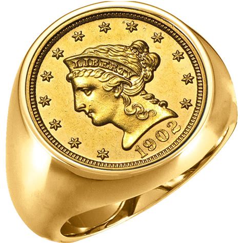 18k Gold Mens 2100mm Coin Ring With A 250 Liberty Head Gold Coin