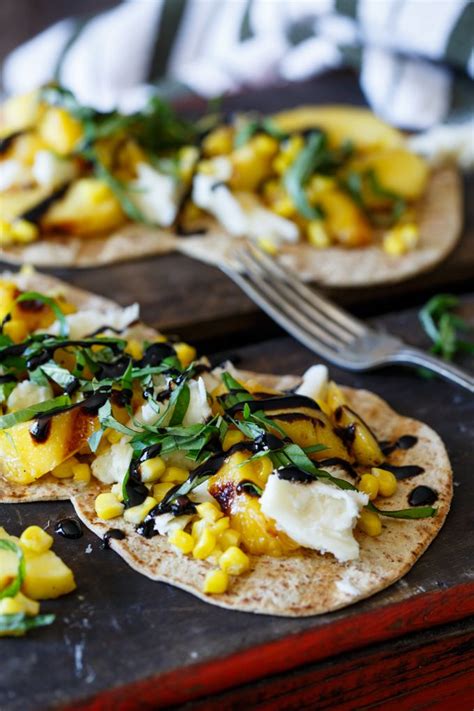 Grilled Peach Corn And Basil Flatbread With Balsamic Glaze Shared