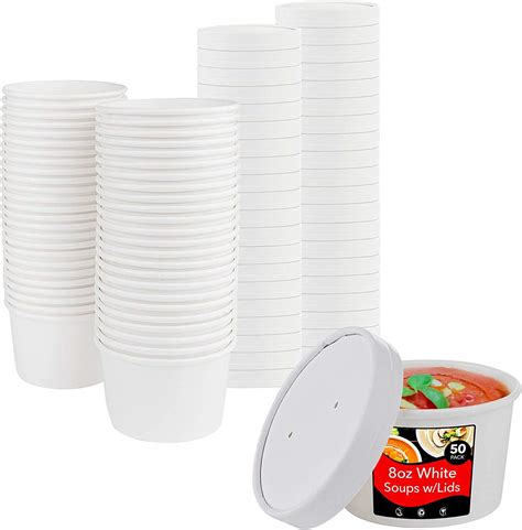 Buy Streetfood Packaging 50 X White Soup Ice Cream Container [8oz With Lids 50pcs] Pot Takeaway