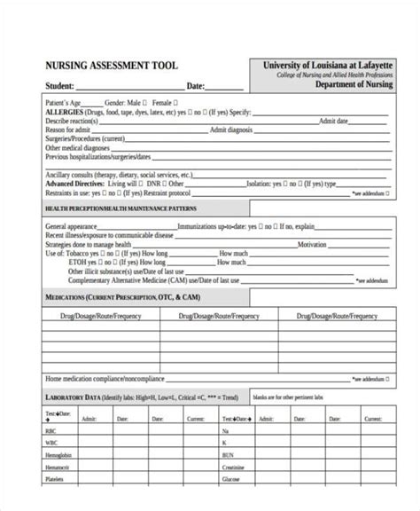 Image Result For Free Printable Nursing Assessment Form Nursing Free