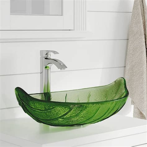 Mr Direct Green Tempered Glass Vessel Irregular Bathroom Sink With