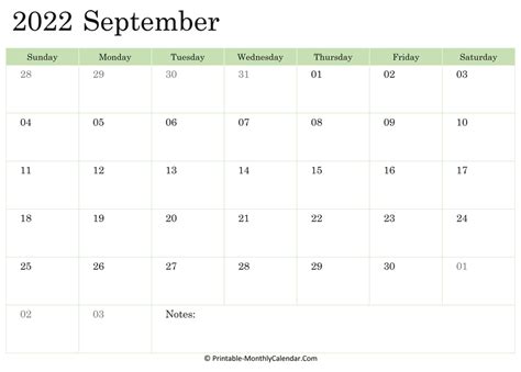 Free Printable Calendar September 2022 Rafsome