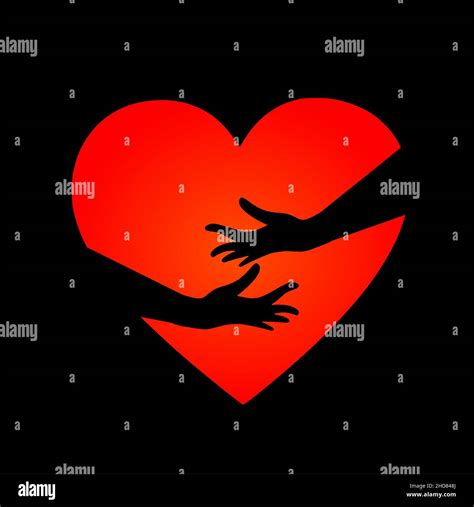 Red Heart With Hand Embrace Vector Illustration Hands Hug Red Heart