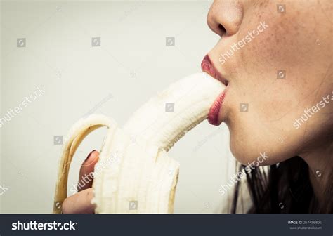 Woman Eating Banana Close On Banana Stock Photo 267456806 Shutterstock