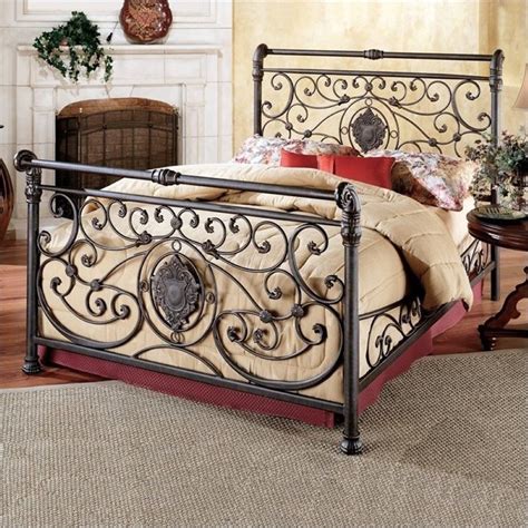 Bowery Hill Queen Metal Sleigh Bed In Antique Brown Bh 9675 25832