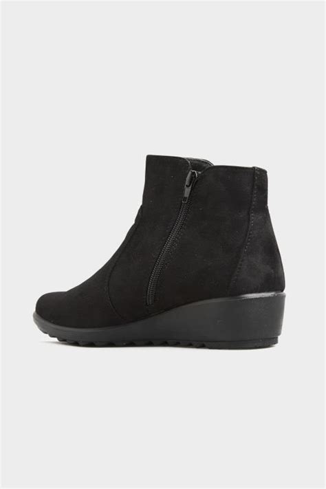 black vegan suede wedge heel ankle boots in extra wide fit yours clothing