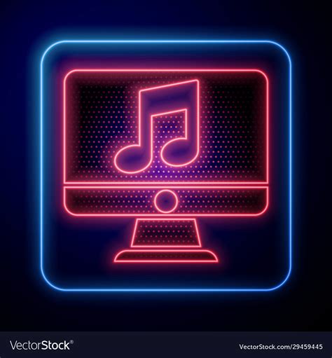 Glowing Neon Computer With Music Note Symbol Vector Image