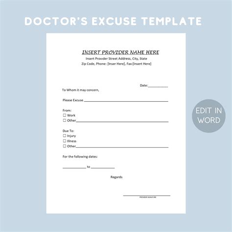 Printable Doctors Excuse Template Editable Medical Office Forms Work Excuse Printable Digital
