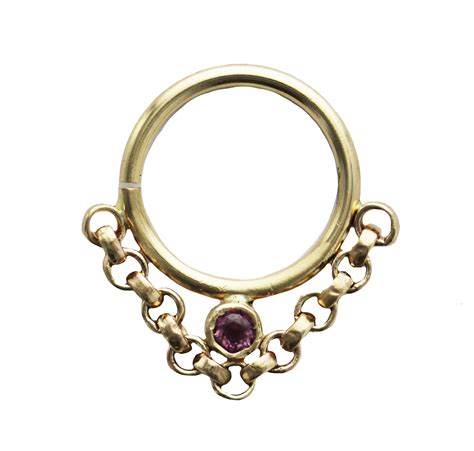 Chain Gang Hoop With Rhodolite In Yellow Gold Identity Body Piercing