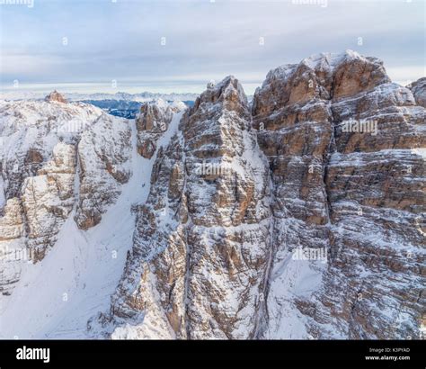 Aerial View Of The Snowy Peaks Of Monte Cristallo Cortina Dampezzo