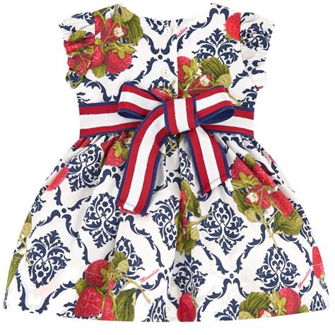 Monnalisa Navy And Red Strawberry Print Party Dress For Girls
