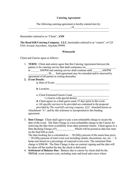 Catering Contract Template In Word And Pdf Formats