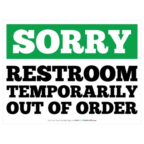 Bathroom Out Of Order Sign Printable