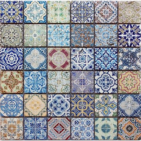 Festival Square Pattern Blue Stone Mosaic Tile