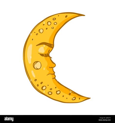 Yellow Moon With A Face The Moon Is Sleeping Celestial Concept In