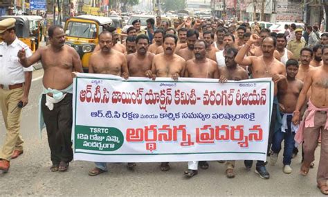 Hyderabad Rtc Staff Take Out Half Naked Protests