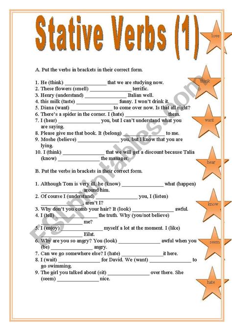 Active And Stative Verbs With Images Verb Worksheets Verb My XXX Hot Girl