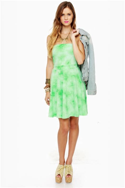 Cute Strapless Dress Tie Dye Dress Green Dress 3900
