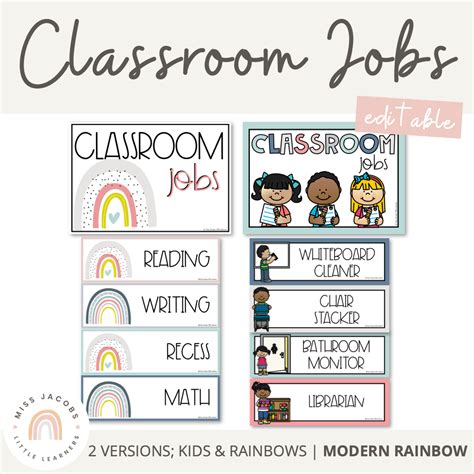 Modern Rainbow Classroom Jobs Display Editable Boho Rainbow Class Jo