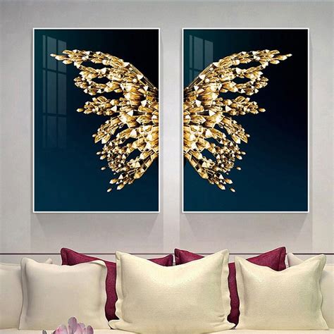 Blissful Golden Butterfly Canvas Wall Art Butterfly Canvas Abstract