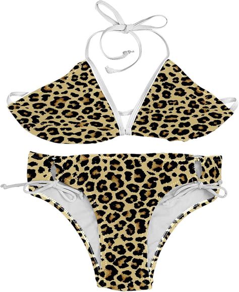 Amazon Com Bikinis Leopard Skin Print Bikini Swimsuit For Women Two Piece Cinched String
