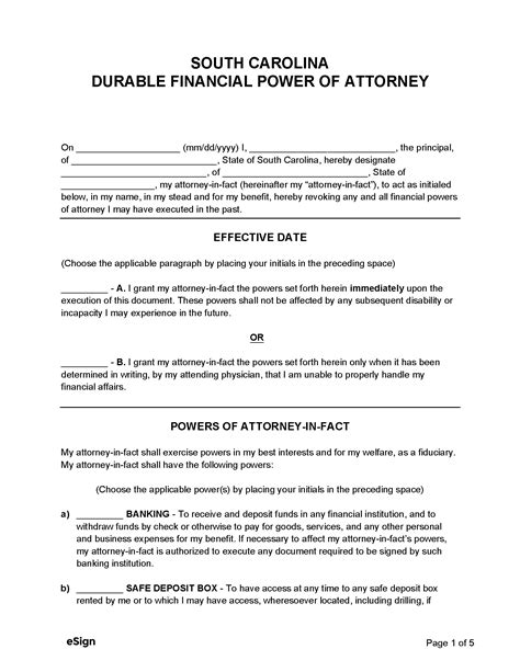 South Carolina Power Of Attorney Form Printable Forms Free Online
