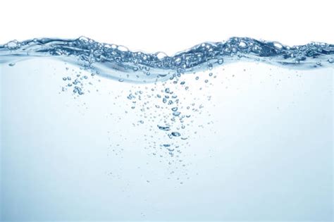 Blue Water Surface With Splash And Air Bubbles On White