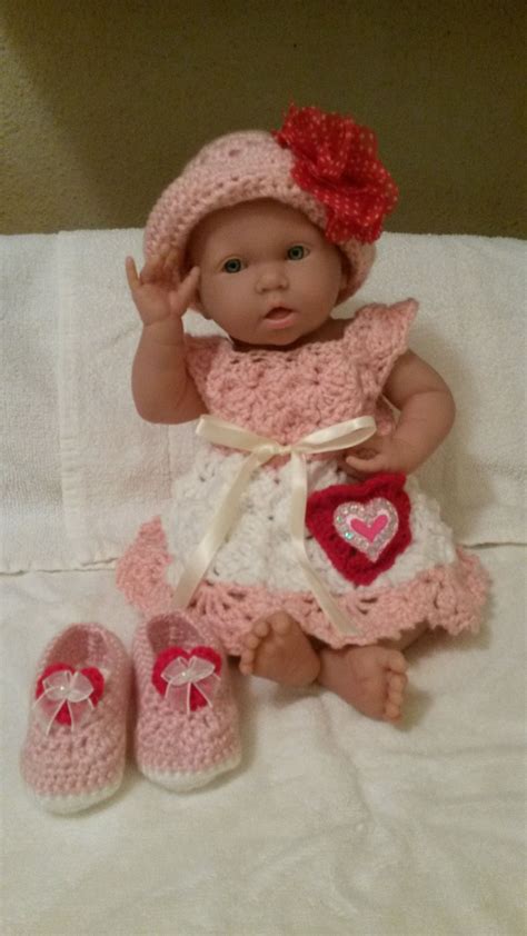 Tickled Pink Valentine Handmade Crocheted Baby Outfit Available At