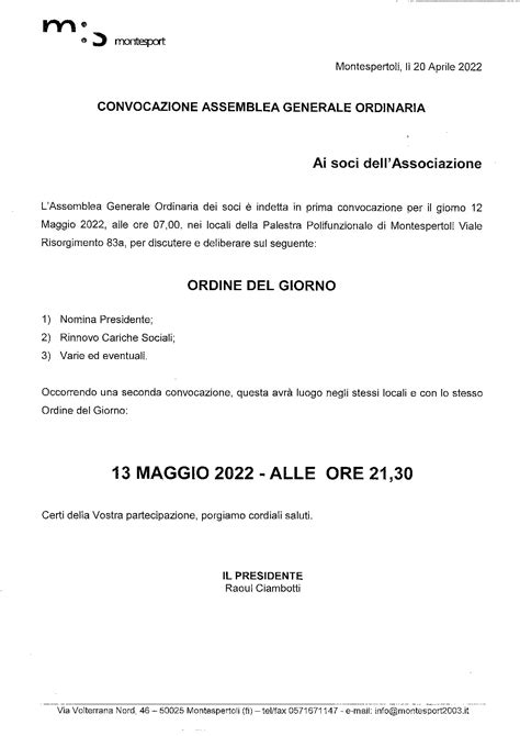 CONVOCAZIONE ASSEMBLEA GENERALE ORDINARIA