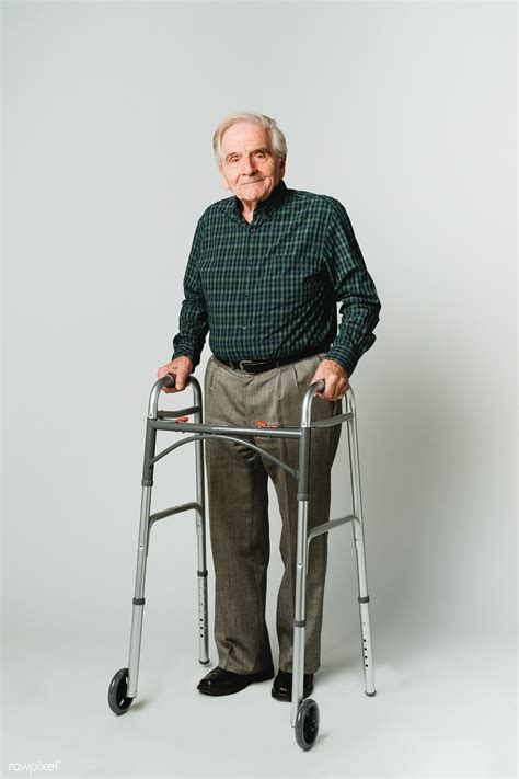 Caucasian Elderly Man With A Walker Premium Image By