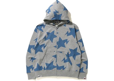 Bape Relaxed Sta Pattern Full Zip Hoodie Gray Mens Ss20 Us