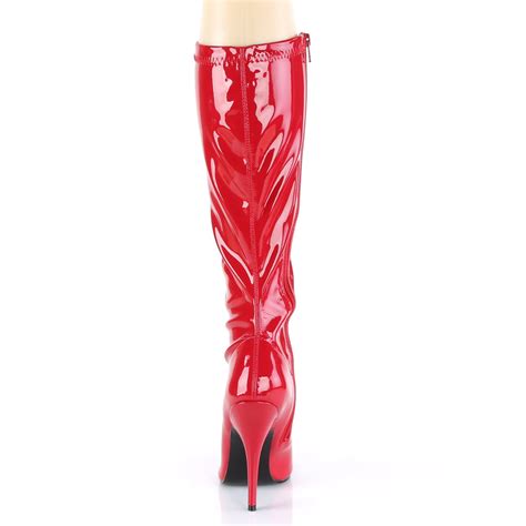 Pleaser Seduce 2000 Red Stretch Patent Knee High Boots