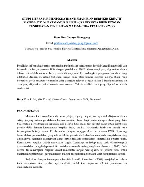 PDF STUDI LITERATUR MENINGKATKAN KEMAMPUAN BERPIKIR KREATIF MATEMATIK