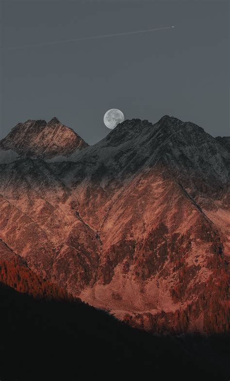 1280x2120 Full Moon Behind Mountain Dark Evening Late Sunset 5k Iphone
