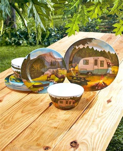 It is perfect for family camping because the set includes 24 pieces. Melamine Dinnerware Set 12 Piece Retro Camper Themed Home ...