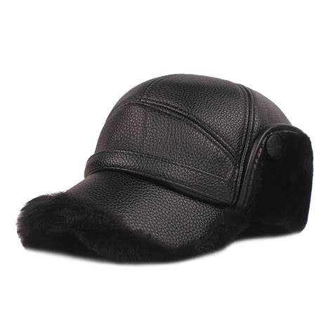 Mens Leather Hat Winter Warm Trapper Outdoor Hunting Ear Flap Baseball