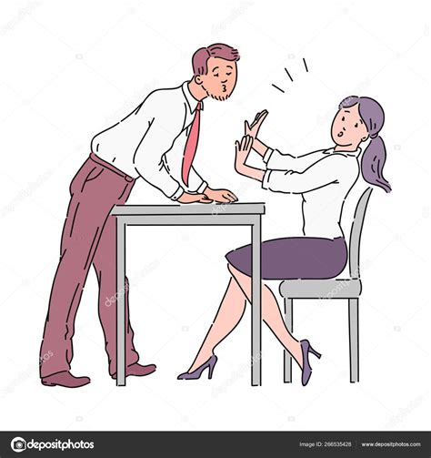 The Man Is Trying To Kiss The Girl Across The Office Table Sexual Harassment At Work Stock