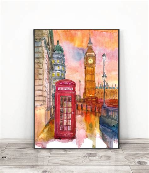 London Skyline Art Watercolor Painting Big Ben Sketch Etsy