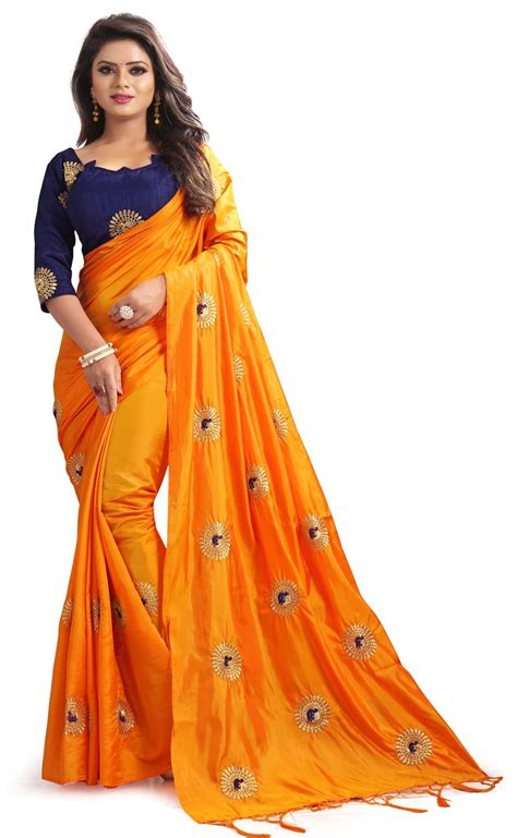 Buy Indian Beauty Women S Orange Color Sana Silk Saree With Tessals And Unstiched Blouse Piece