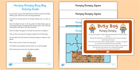 Humpty Dumpty Busy Bag Prompt Card And Resource Pack