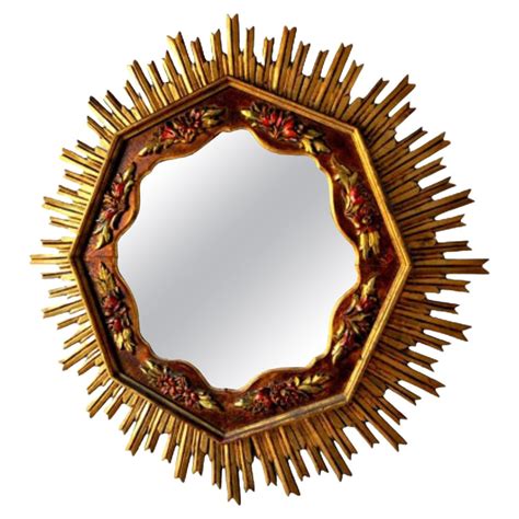 French Vintage Gold Leafed Sunburst Mirror At 1stdibs