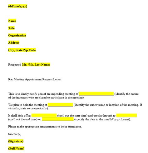 Meeting Appointment Request Letter Format With Sample Letters
