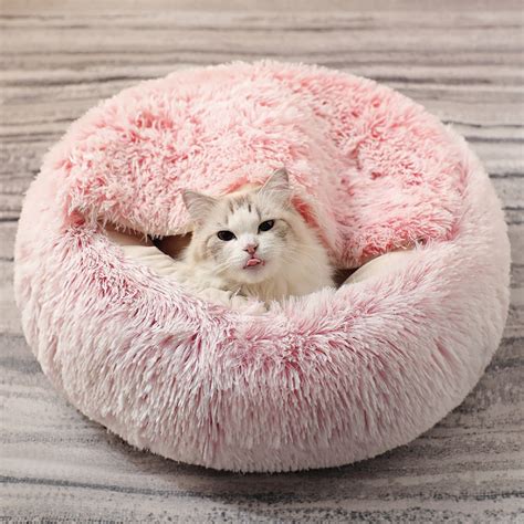Customized Pets Name Pink Cat Bed Calming Plush Pet Bed Etsy