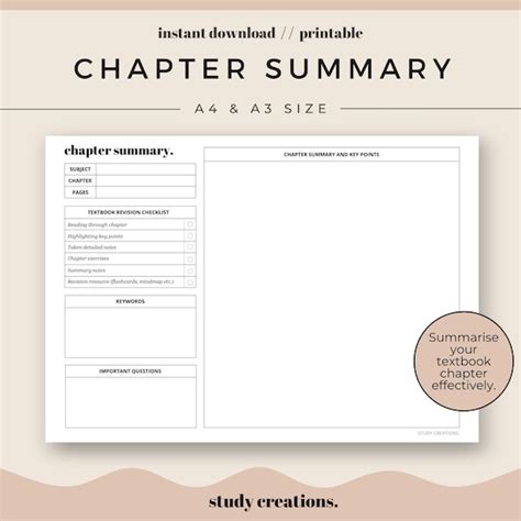 Chapter Summary Sheet For Students Summary And Revision Etsy Uk