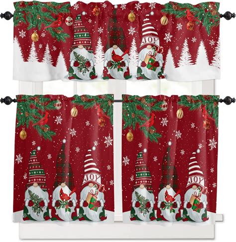 Christmas Gnomes Kitchen Curtains And Valances Set Red Winter Holidays