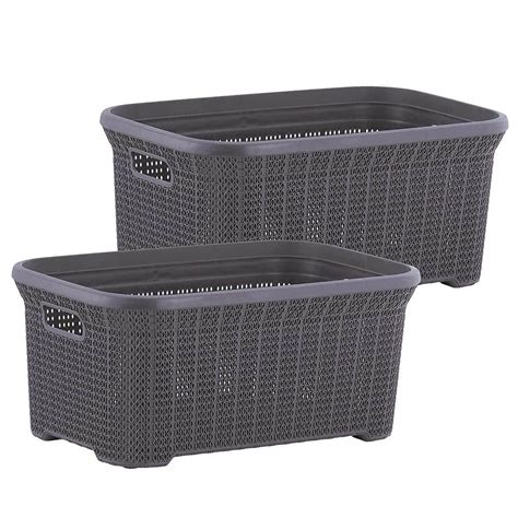 Purple Plastic Laundry Basket With Cut Out Handles 40 Liter 2 Pack