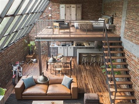 Premium Photo Industrial Style Loft Apartment With Arch Windows And