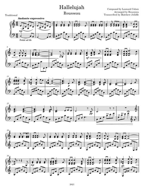 Download And Print In Pdf Or Midi Free Sheet Music For Hallelujah By Leonard Cohen Arranged By