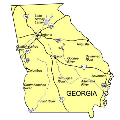 Georgia Us State Powerpoint Map Highways Waterways Capital And Major